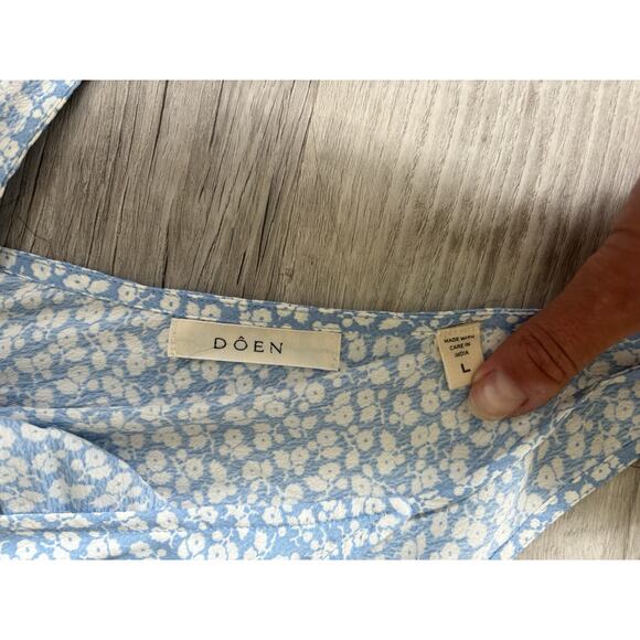 Doen Womens Sonia Floral Printed Cerulean Blue Hillside Long Maxi Gown Dress L - Picture 8 of 11